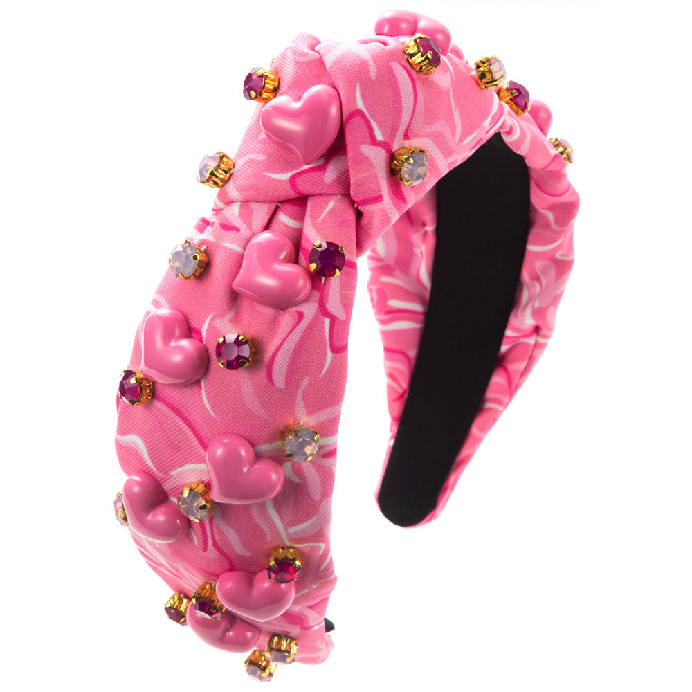 Wholesale Printed Fabric Inlaid with Love Accessories Valentine's Day Hair Bands
